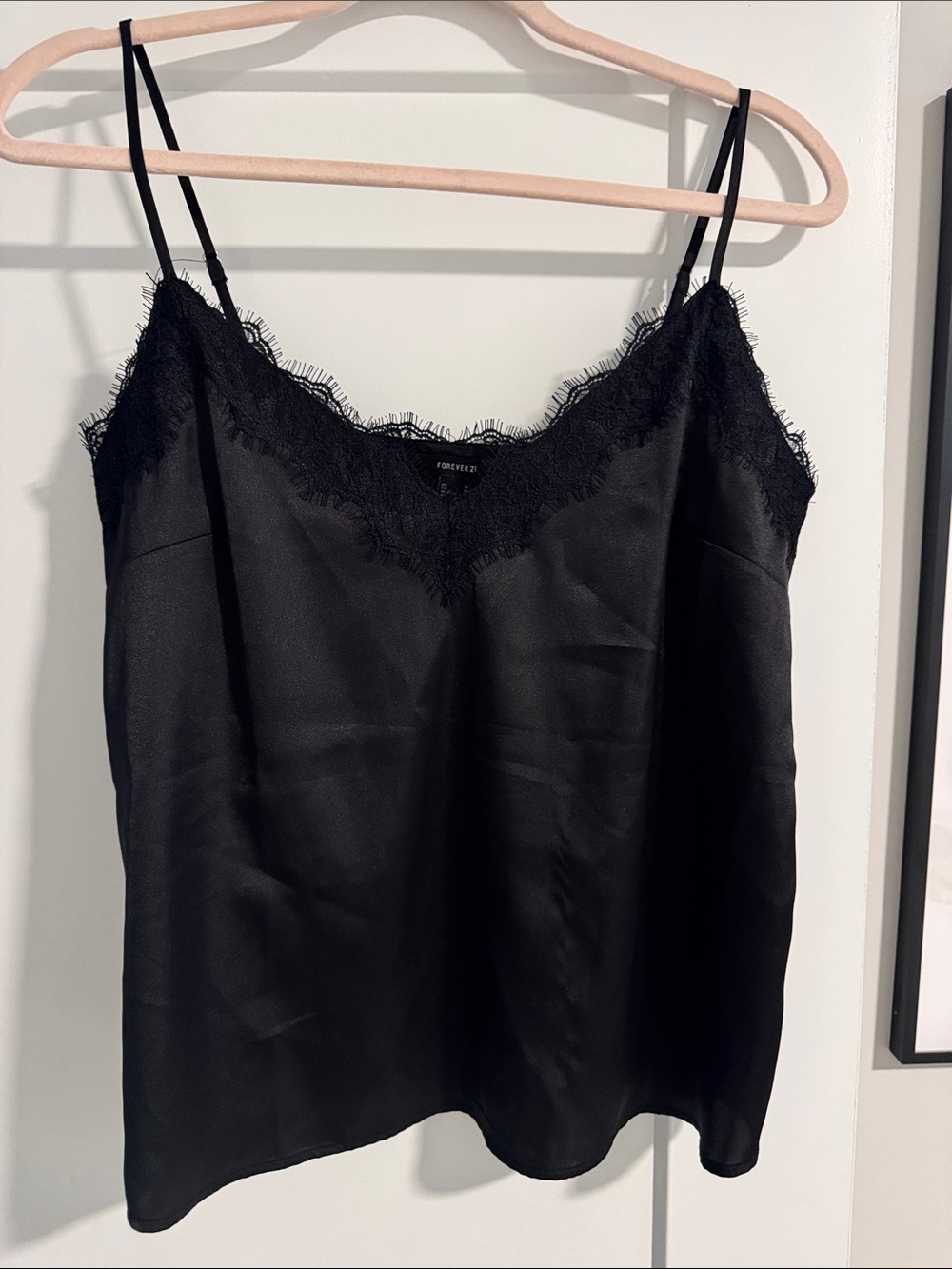 Forever 21 Black Satin Lace-Trim Cami